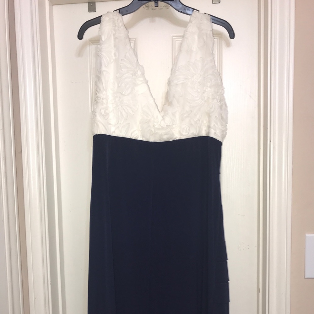 Navy blue and cream dress